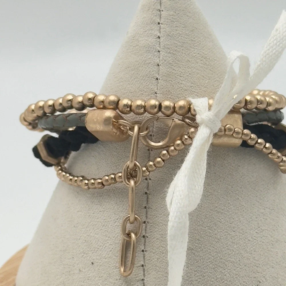 Layered Beaded‎ Wrap Bracelet Gold Tone